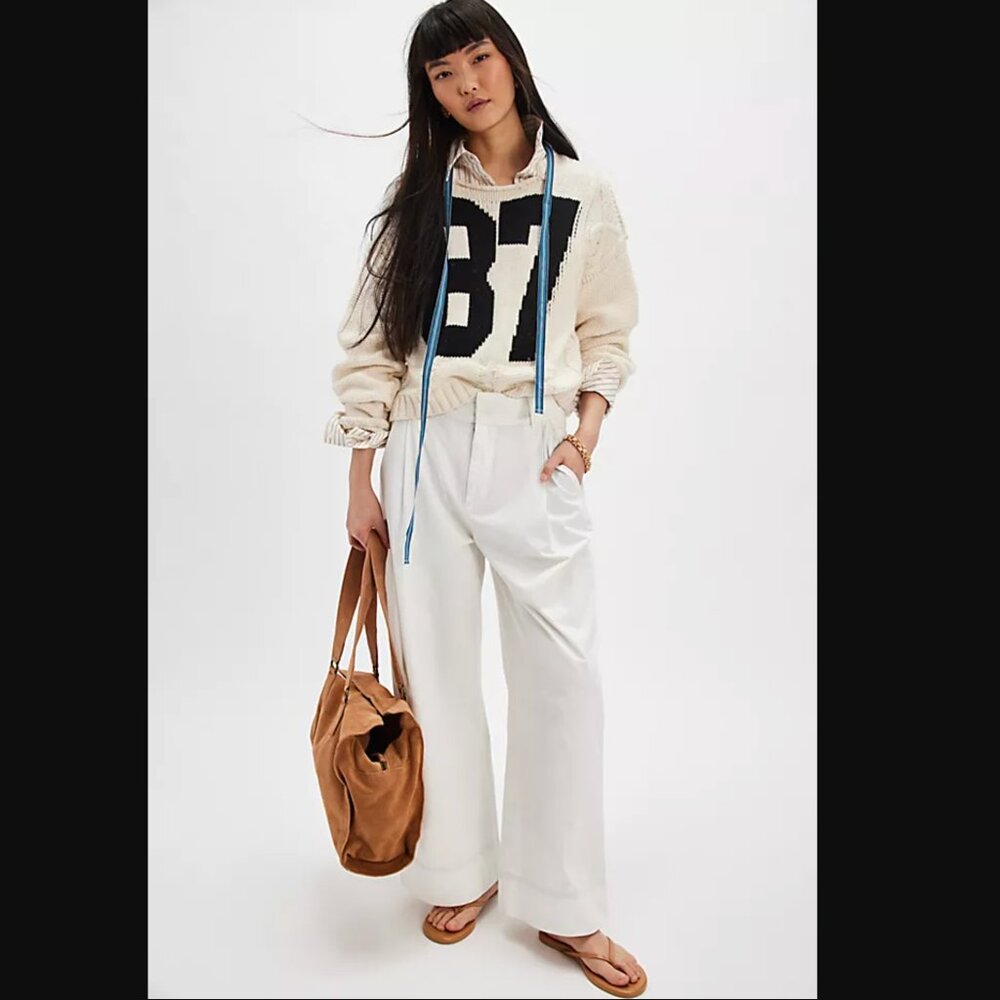 Free People Women Snow White Buckle Back Wide-Leg Pants Size 6 NWOT